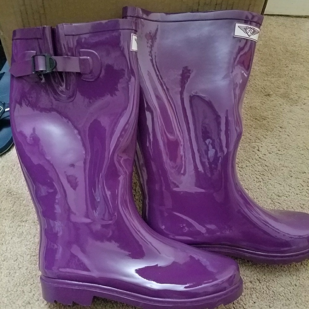 Purple rain boots.
